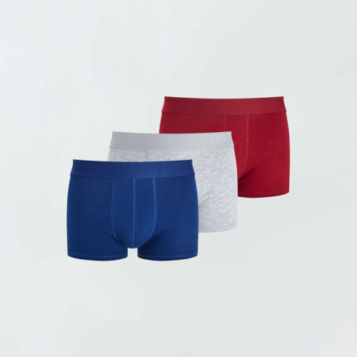 Lot de 3 boxers unis - Bleu/rouge/gris