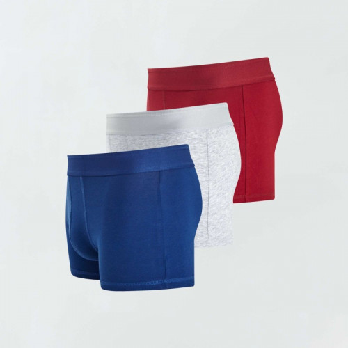 Lot de 3 boxers unis - Bleu/rouge/gris