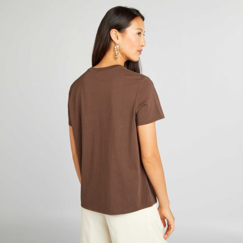 T-shirt uni en jersey - Marron