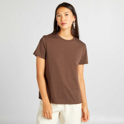 T-shirt uni en jersey - Marron