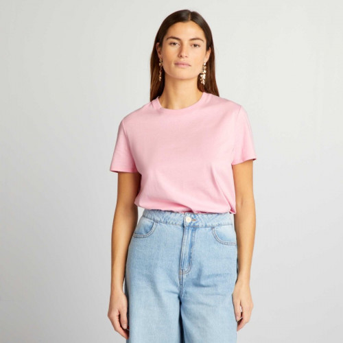 T-shirt uni en jersey - Rose doux