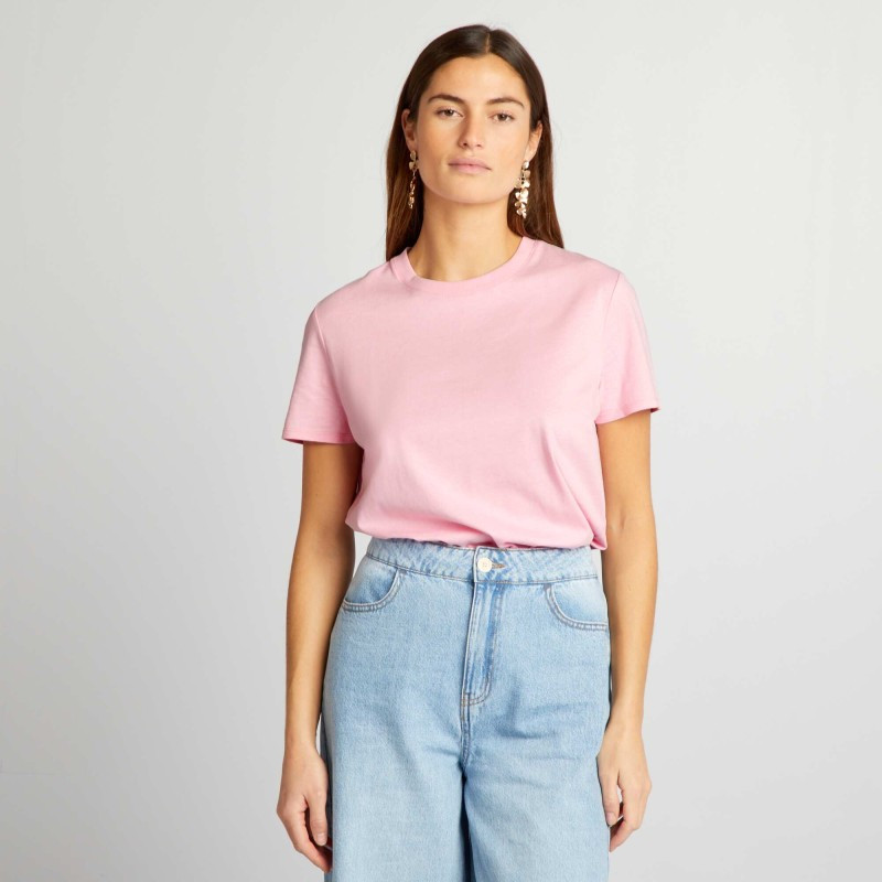 T-shirt uni en jersey - Rose doux