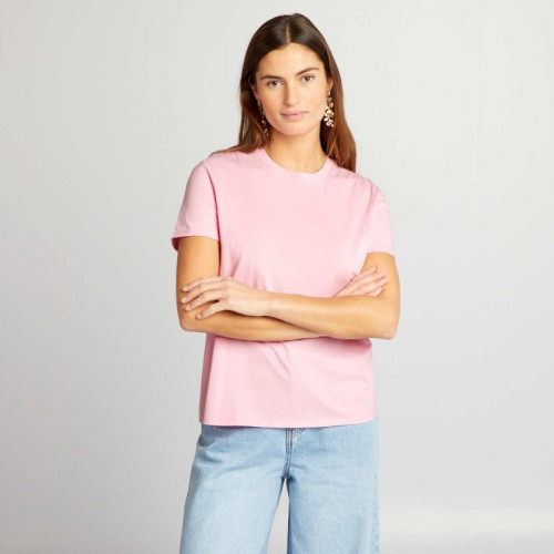 T-shirt uni en jersey - Rose doux