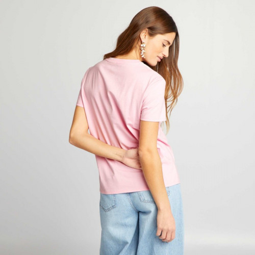 T-shirt uni en jersey - Rose doux