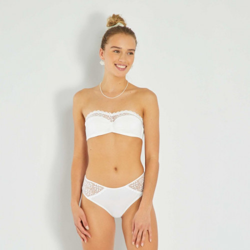 Shorty micro et dentelle - Blanc