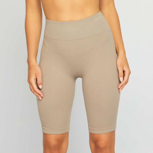 Short cycliste en maille côtelée - Beige