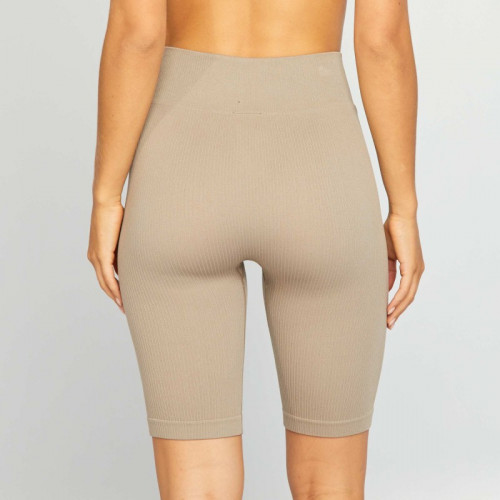 Short cycliste en maille côtelée - Beige