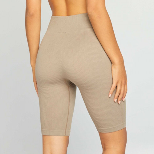 Short cycliste en maille côtelée - Beige