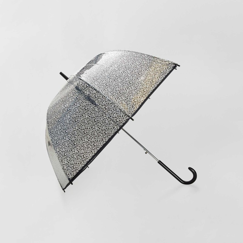 Parapluie transparent imprimé - Noir/fleurs