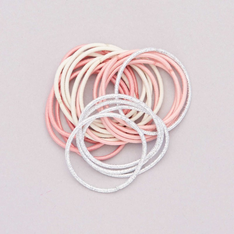 Lot de 20 élastiques pour cheveux - Rose/argent